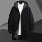 Fall Winter Men Fleece-lined Mid-length Zipper Hooded Sweater Cardigan