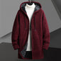 Fall Winter Men Fleece-lined Mid-length Zipper Hooded Sweater Cardigan