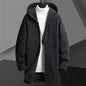 Fall Winter Men Fleece-lined Mid-length Zipper Hooded Sweater Cardigan