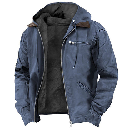 Winter Hooded Coat With Pockets Fashion Warm Fleece Zip-up Jacket Casual Outwear Men's Clothing