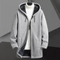 Fall Winter Men Fleece-lined Mid-length Zipper Hooded Sweater Cardigan