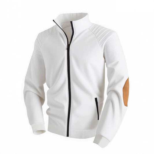 Patchwork Pleated Design Stand Collar Cardigan Zipper Men's Jacket Sweater