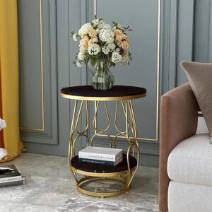 Device Bas with BROWN ART SHOPPEE Brown Arts Shoppee Farmhouse Accent Coffee Table Simple Modern Bedside Cabinet Small Round Table Mdf Top Metal Table Living Room Sofa (Round Black)