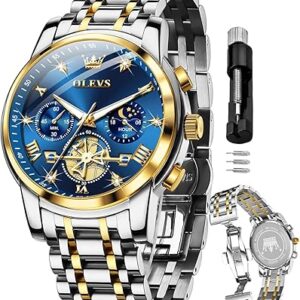 17% offLimited time deal OLEVS Mens Chronograph Watch Gold Silver Stainless Steel Chain Quartz Wrist Watches Business Dress Waterproof...